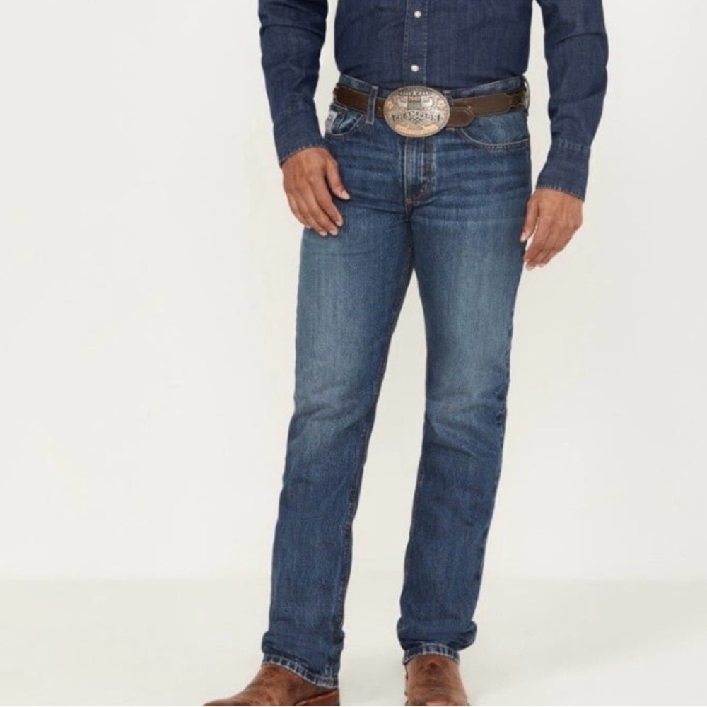 Cinch Men's Silver Label Mid Rise Slim Fit Straight Leg Jeans Medium Stonewash